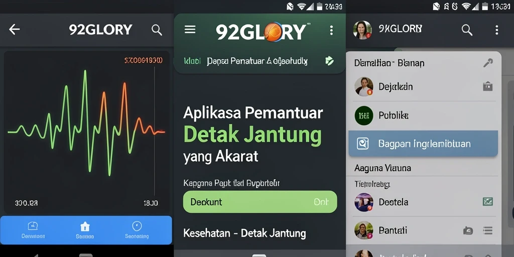 Tampilan antarmuka 92GLORY dengan fitur pemantauan detak jantung.