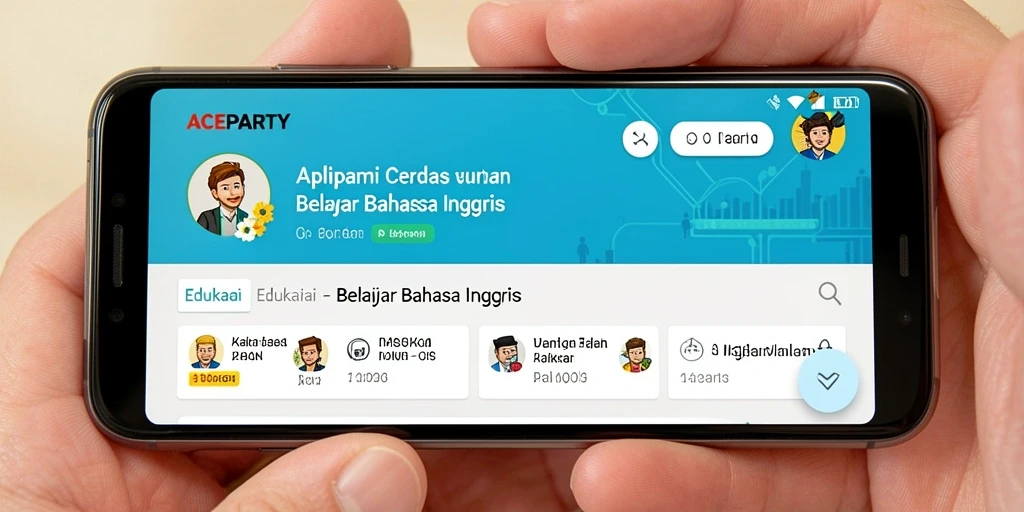 Antarmuka ACEPARTY yang intuitif untuk belajar bahasa Inggris.