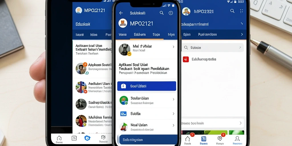 Antarmuka aplikasi MPO2121 dengan soal-soal ujian interaktif.